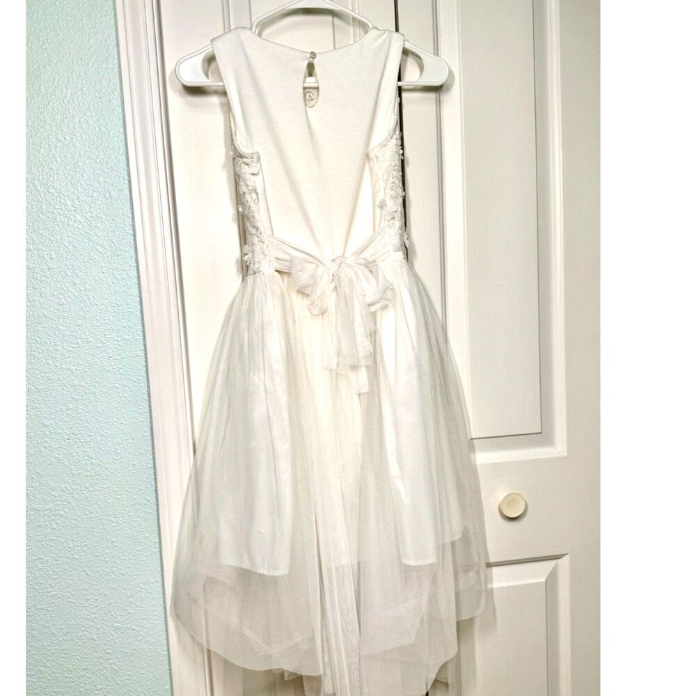 Kids White Elegant Embroidered Tulle Dress L (10-12)